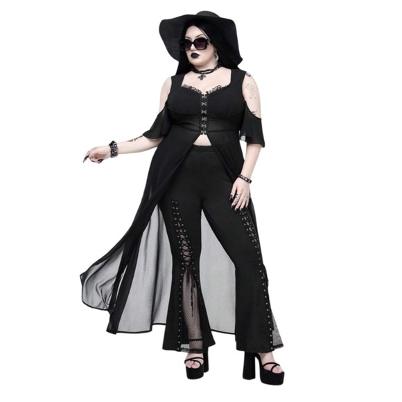 Boho Goth Sheer Lace Chiffon Black - Picture 1 of 9